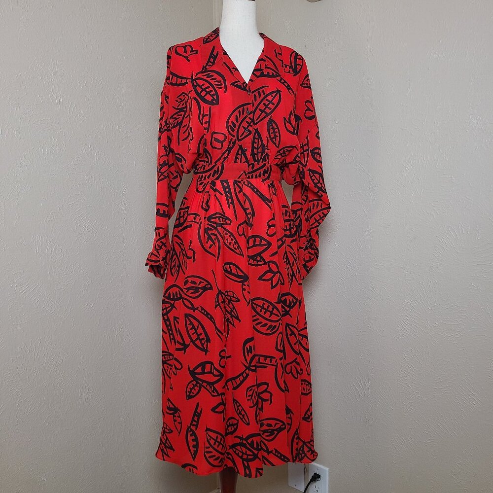 VTG Sunshine Starshine Womens Long Sleeves Dress Print Red Black Size 10 A556